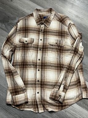 George Men's Brown and Cream Plaid Button-Down Shirt